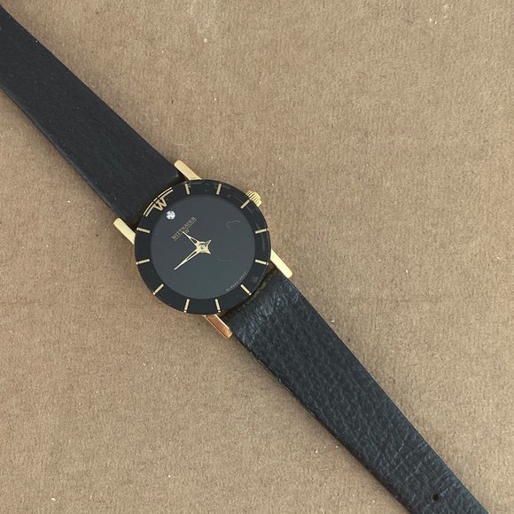 Vintage Wittnauer Diamond Watch Gold Tone New Black Leather Strap Black … - Picture 5 of 8